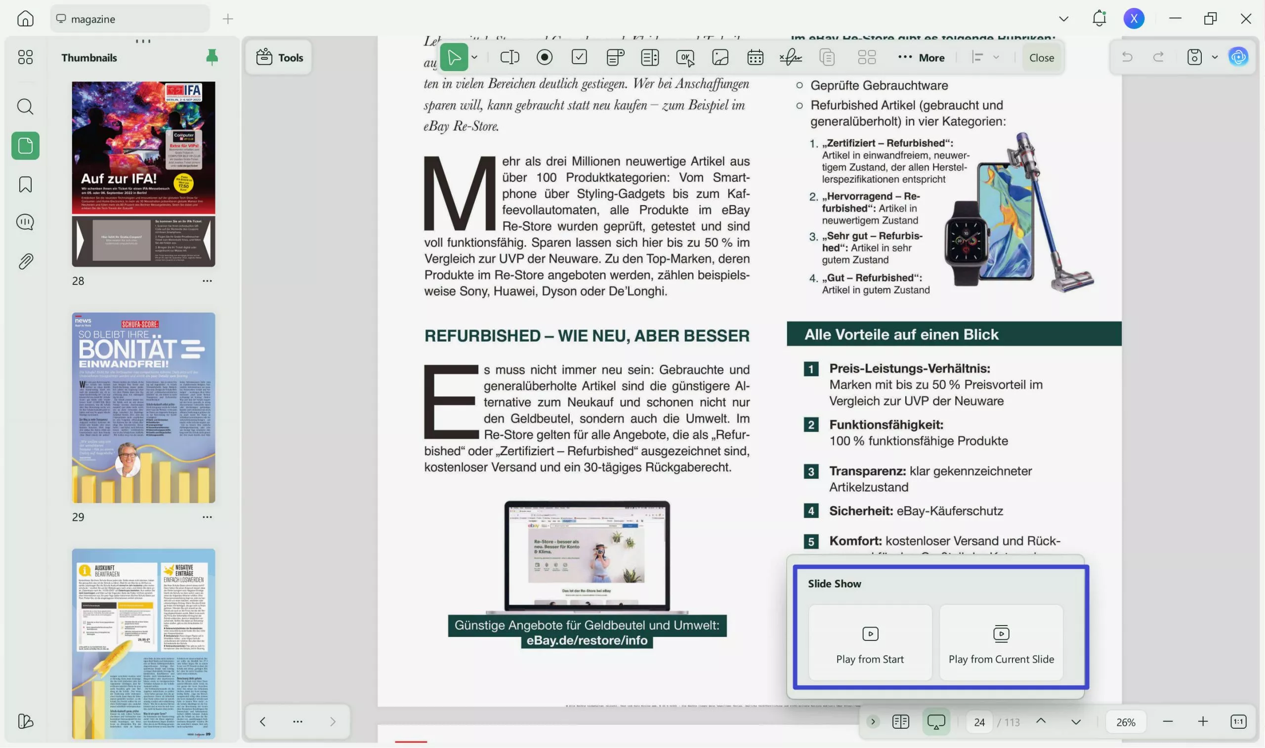 play pdf as a slideshow updf