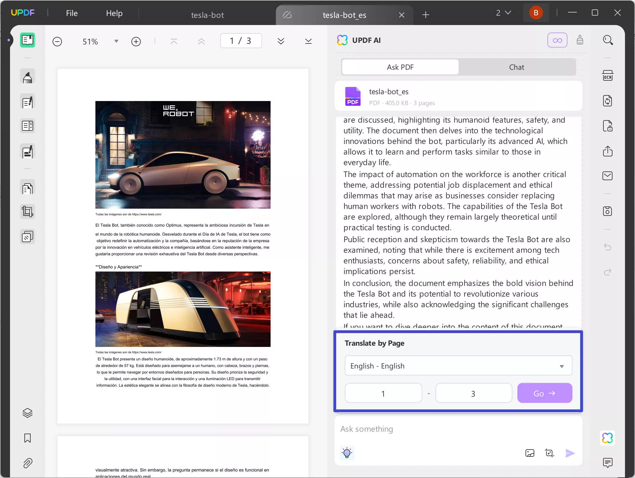 translate a Spanish PDF to English using UPDF