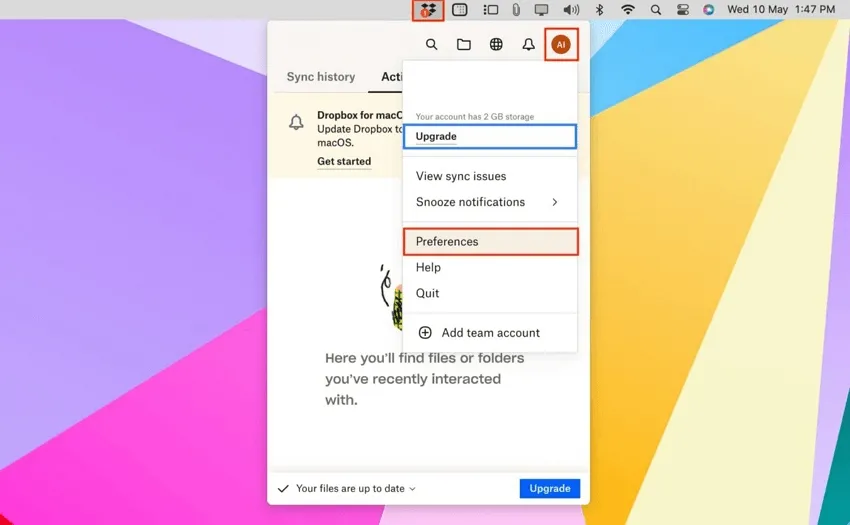 sync files on mac access dropbox preferences