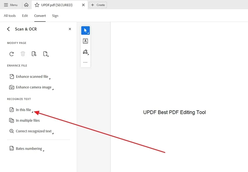 tap on in this file under recognize text in adobe