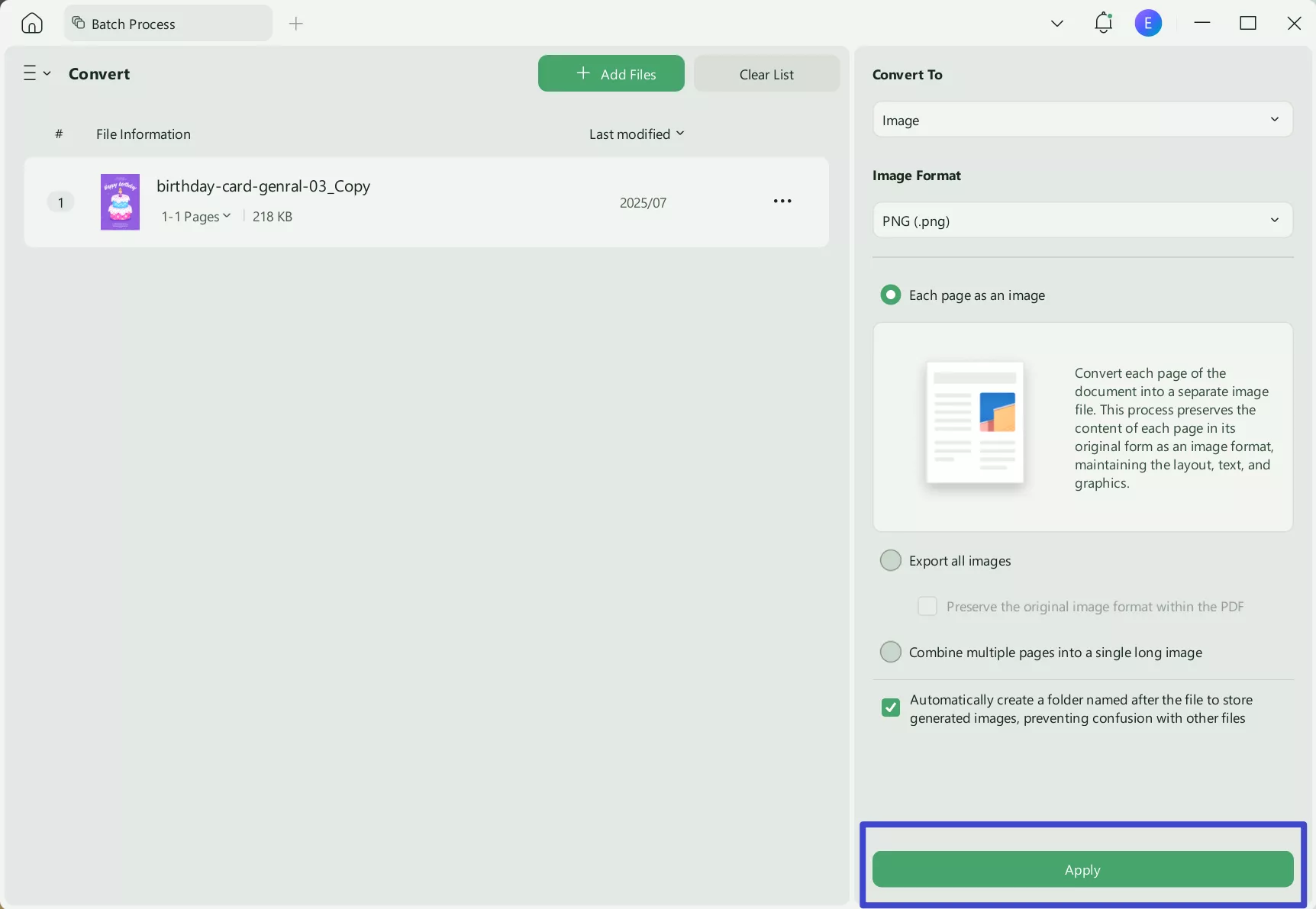 Batch convert PDF to images via UPDF
