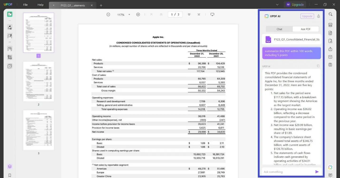 chatpdf vs. updf ai  summarize