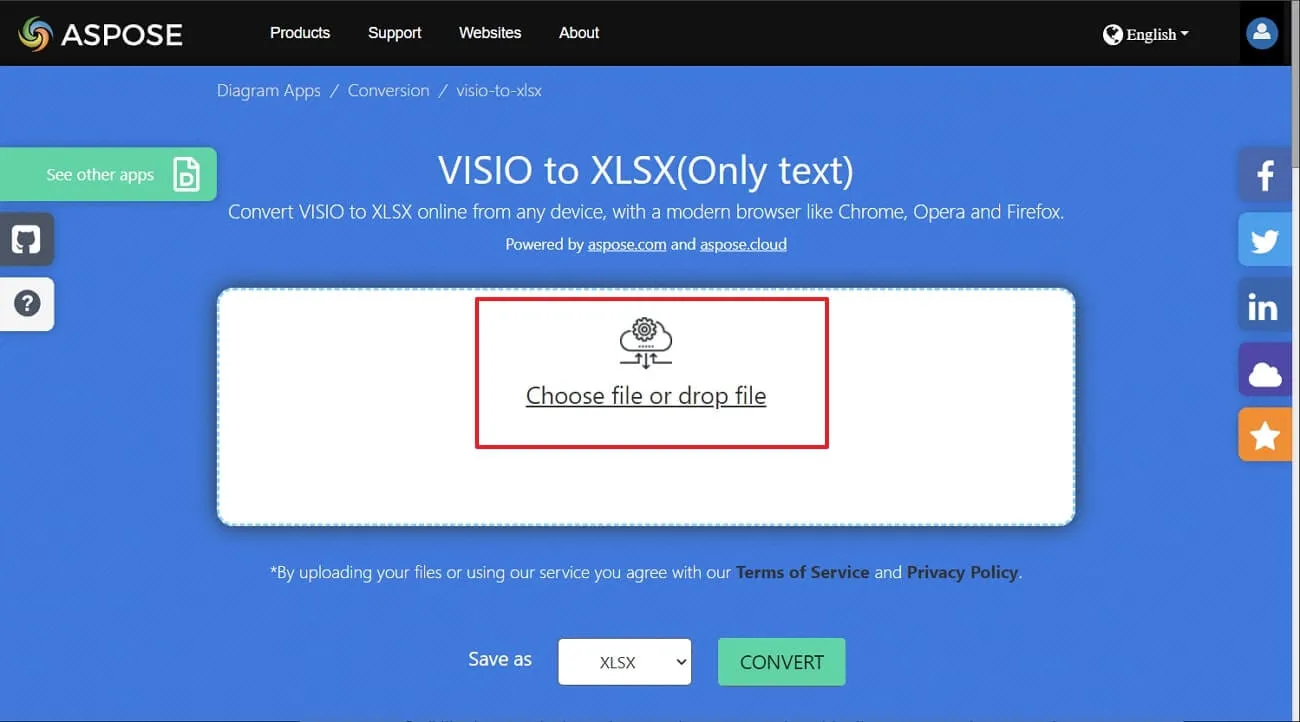Aspose で PDF ファイルをアップロードして、Visio を Excel に変換します