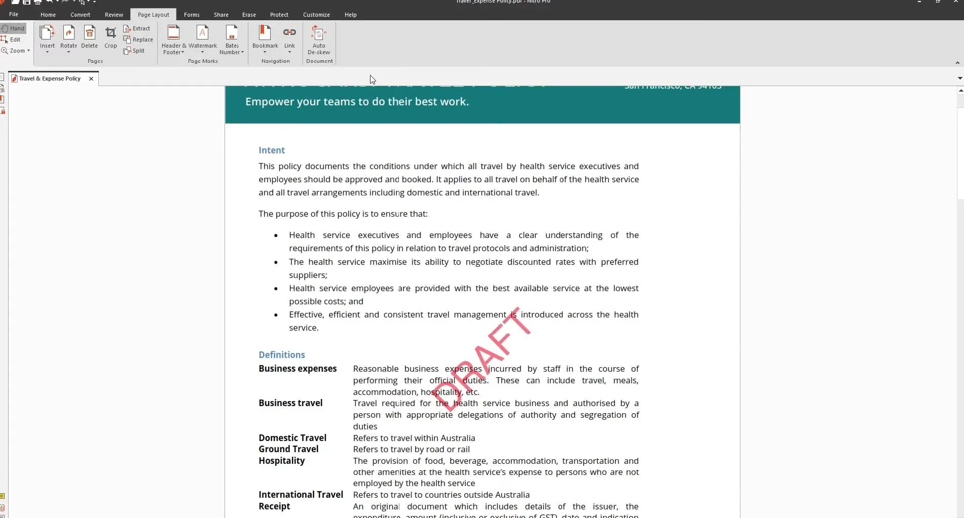 Add watermark to PDF with Nitro