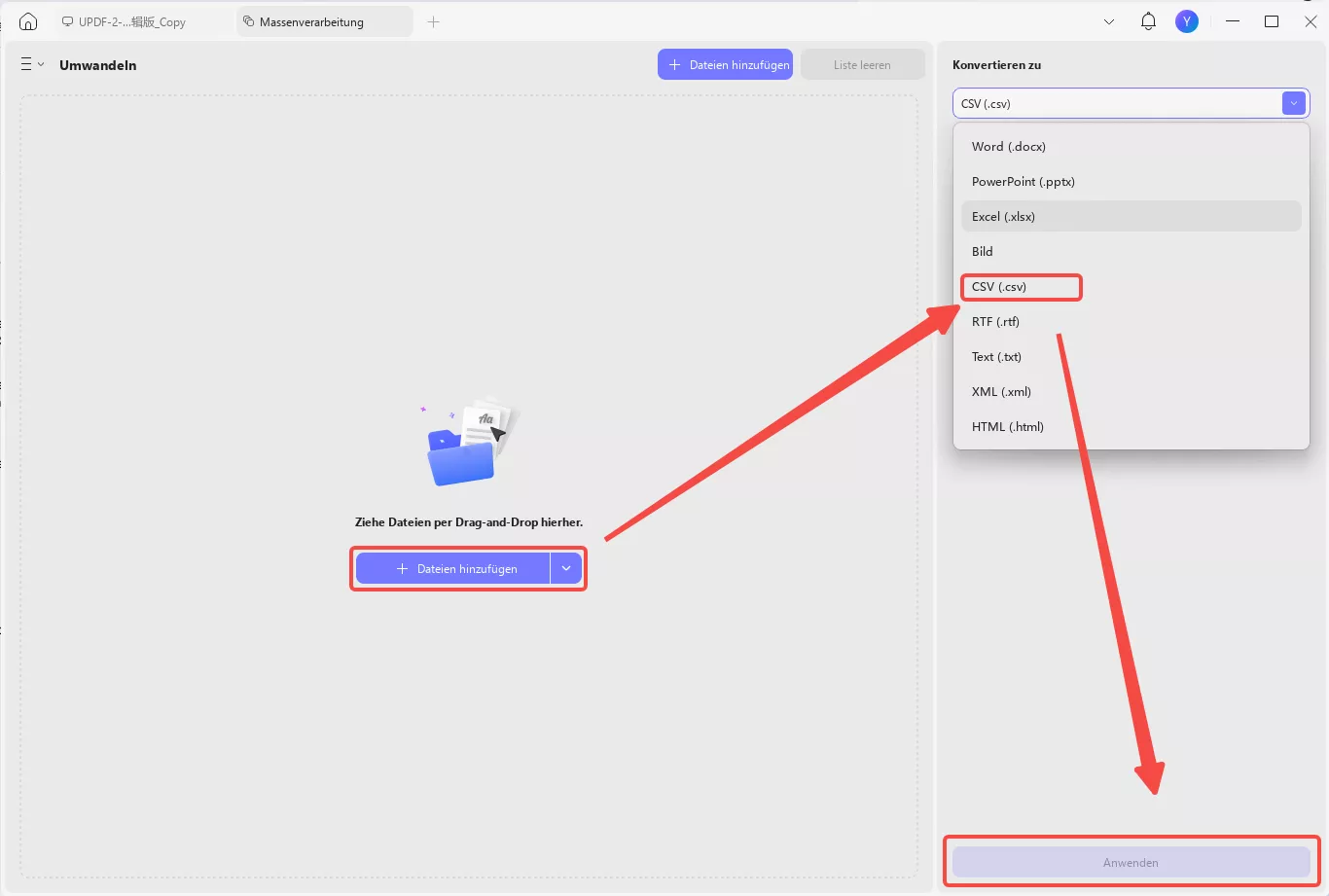 PDFs stapelweise in CSV umwandeln