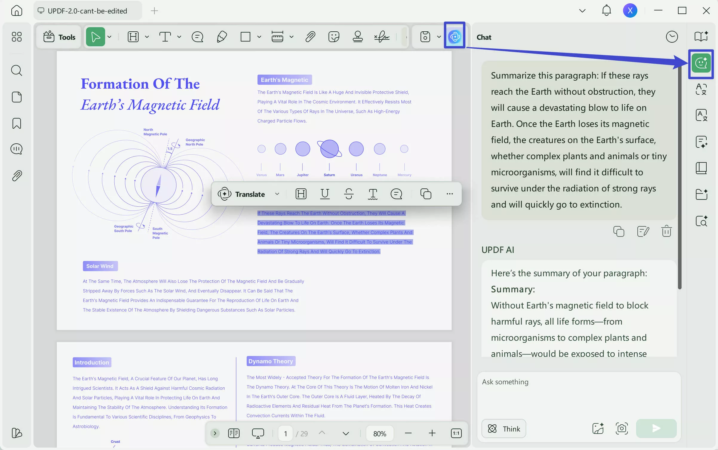 Summarize a book with UPDF AI chat mode