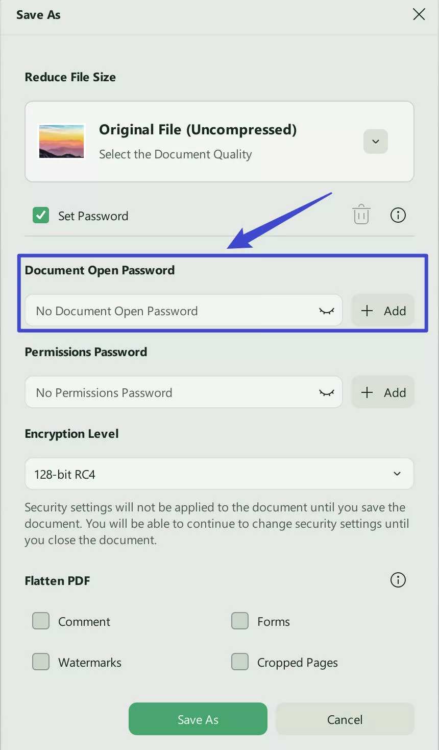 password protect pdf windows document open