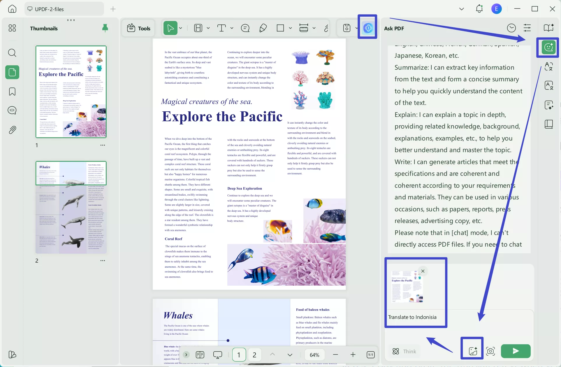 screenshot to translate pdf from English to Indonesian updf