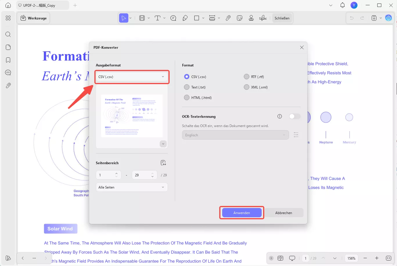 pdf zu csv exportieren und konvertieren kostenlos