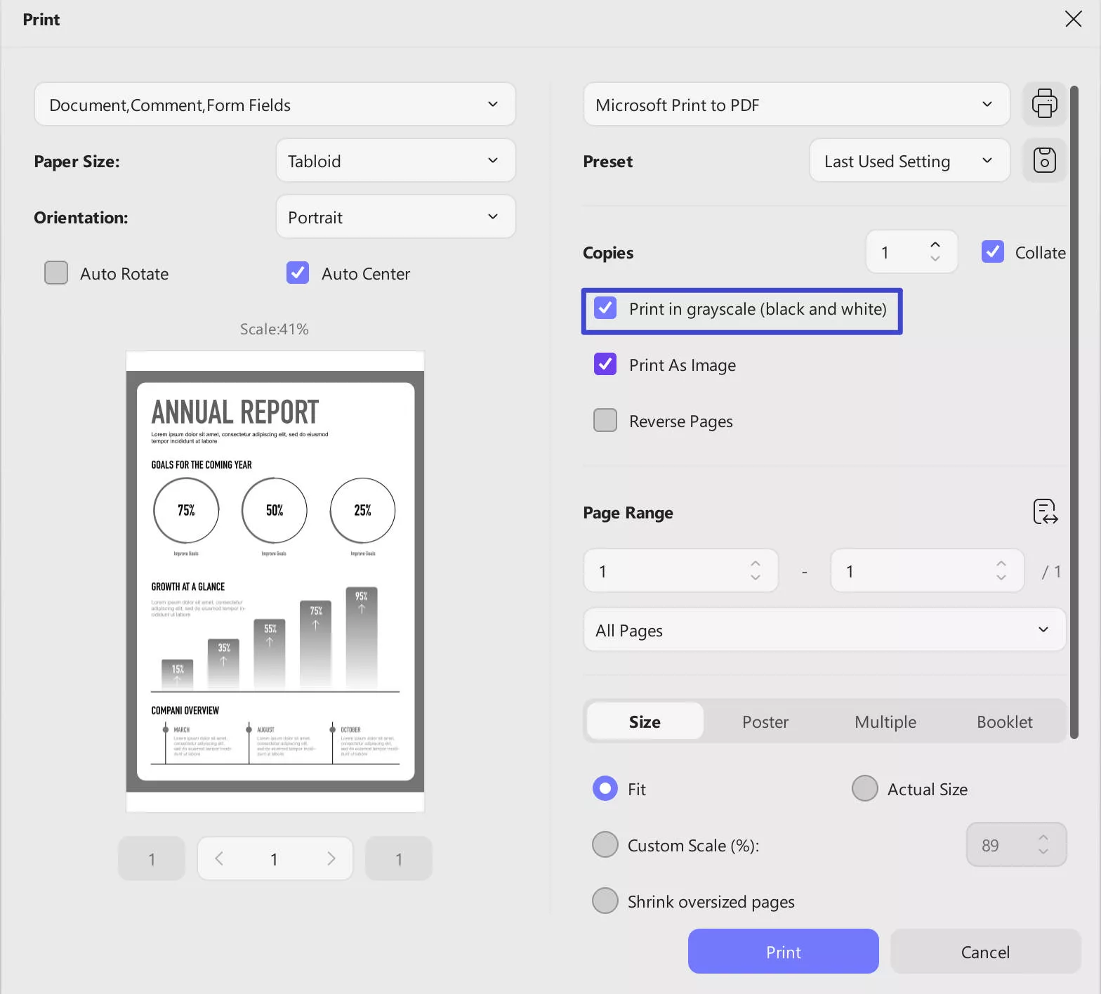 Batch print PDF to black and white