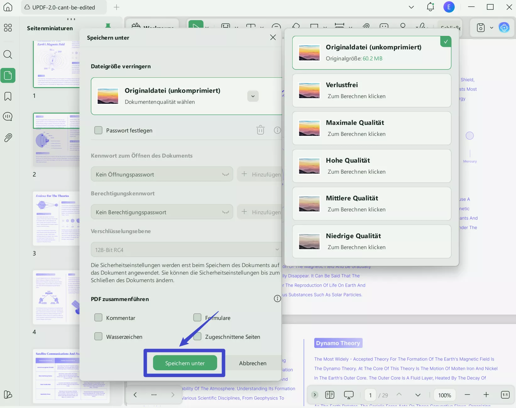 Wählen Sie die Dokumentqualität