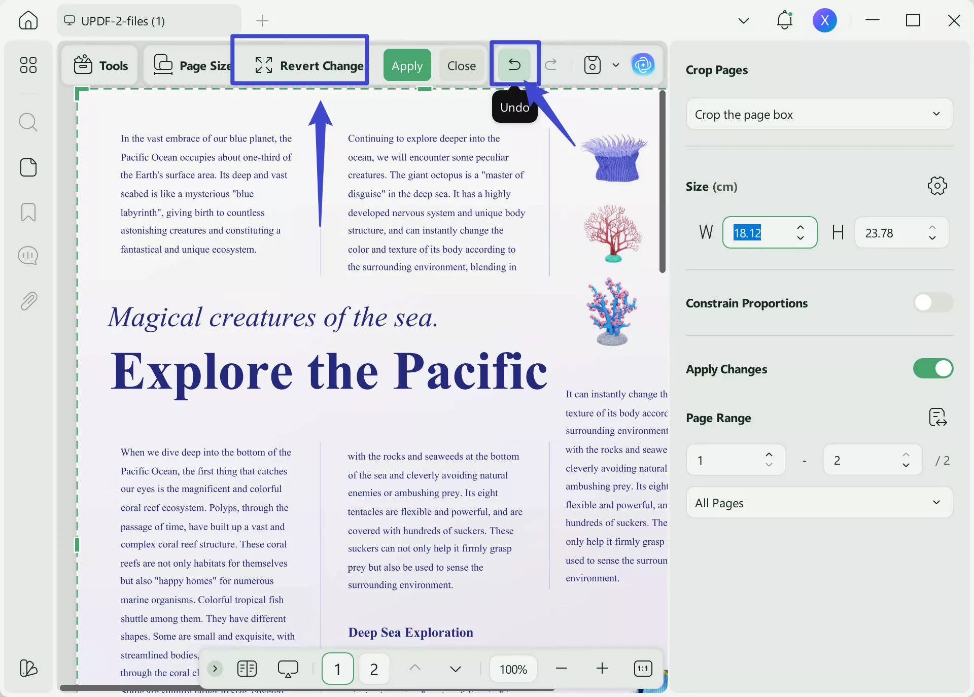 how to remove margins in pdf revert changes