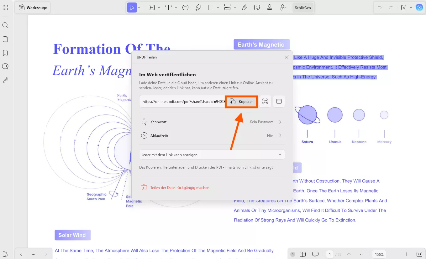Den erzeugten Link kopieren