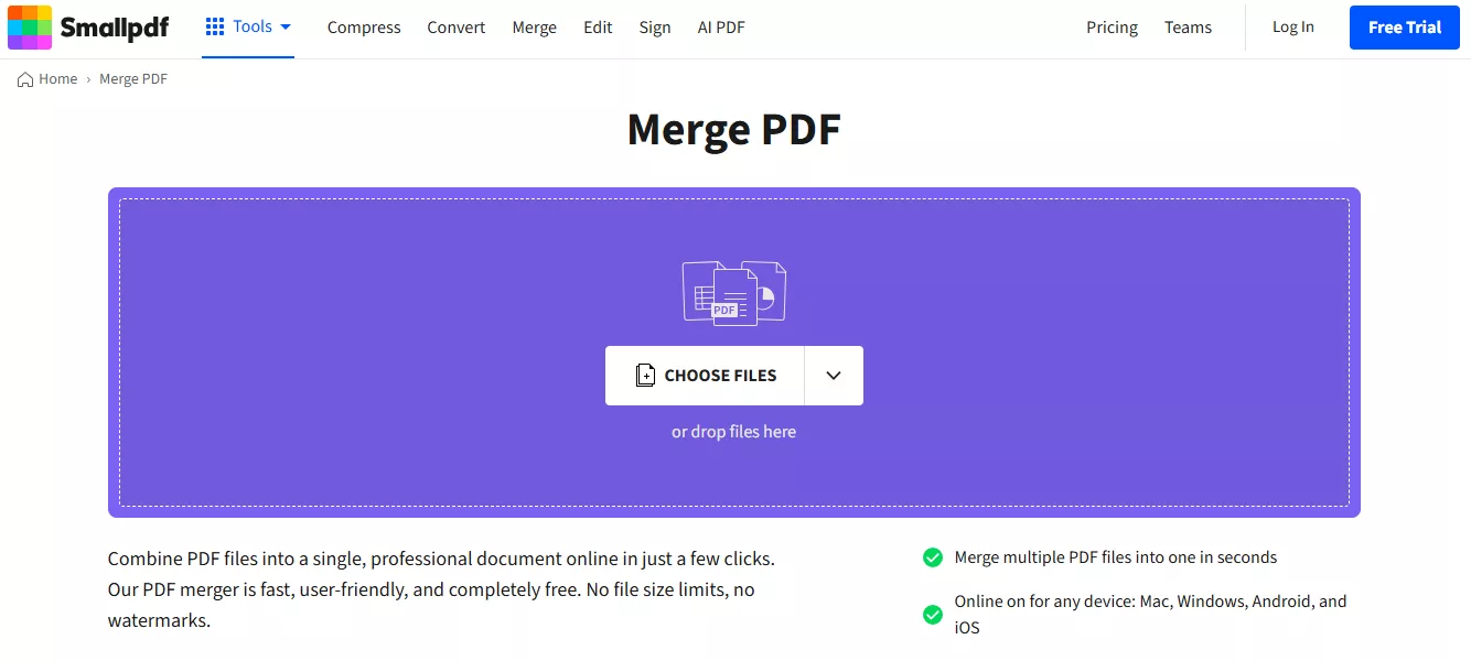 smallpdf merge feature