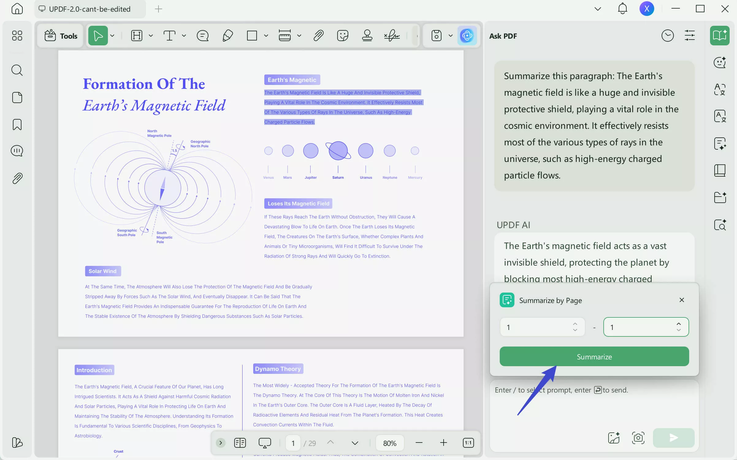 Summarize PDF by page number with UPDF AI