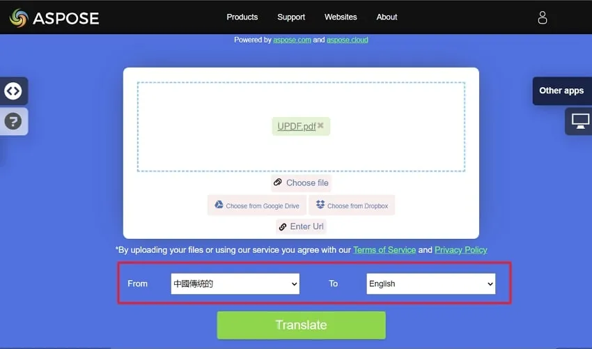 übersetzen PDF Chinesisch nach Englisch wählen Sie aus und zu Sprache Aspose