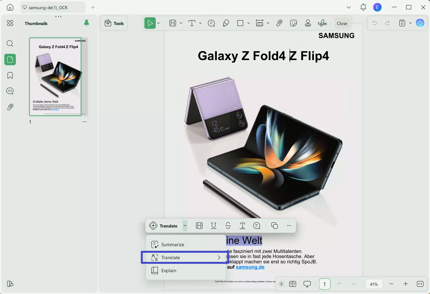 translate pdf from german to english updf ai