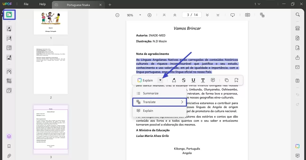 open translate section reader mode