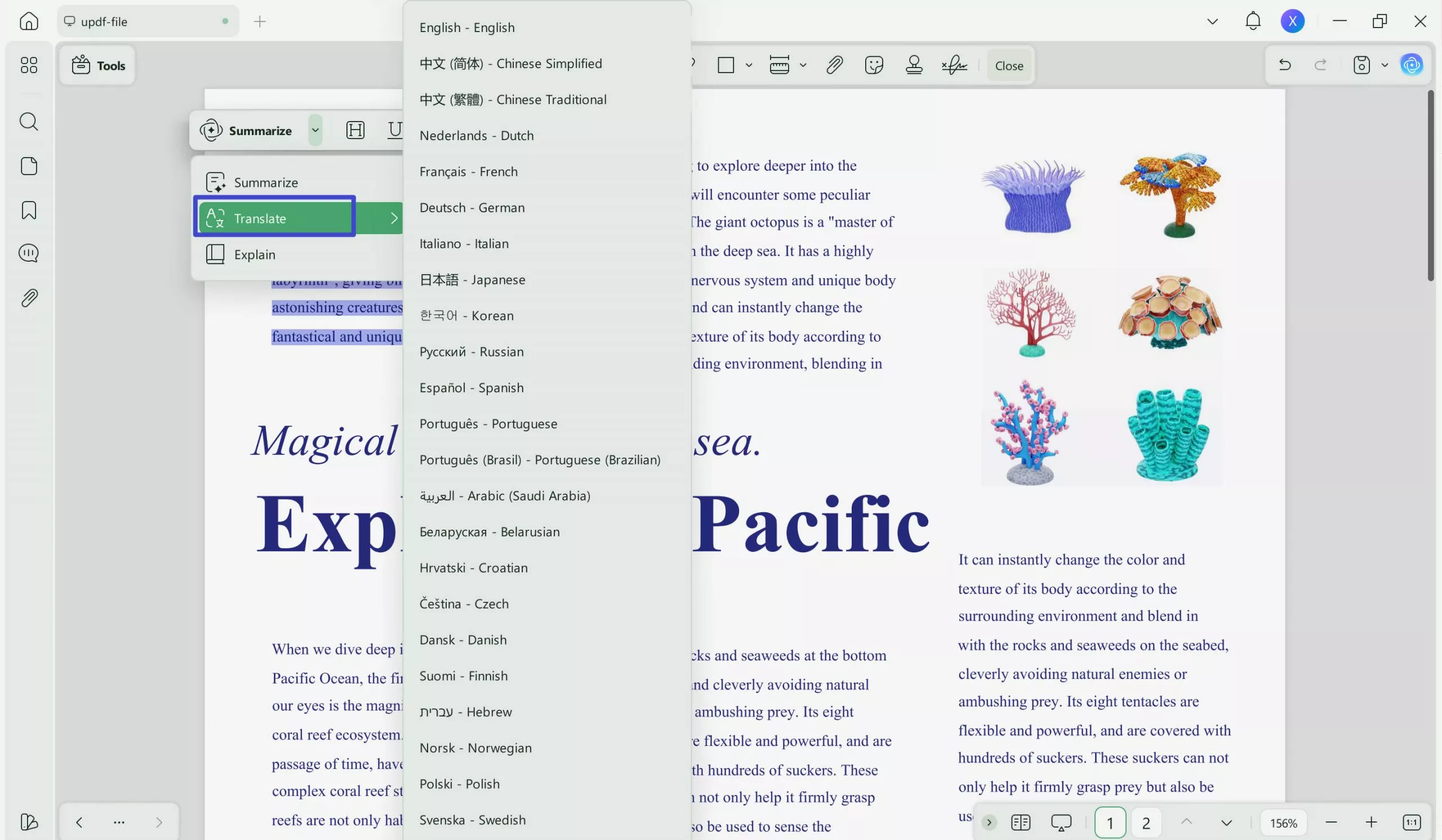 Select to translate thai to english with UPDF AI