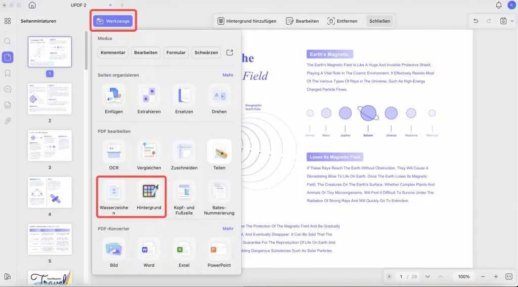 Wasserzeichen und Hintergrund in PDF auf Mac bearbeiten