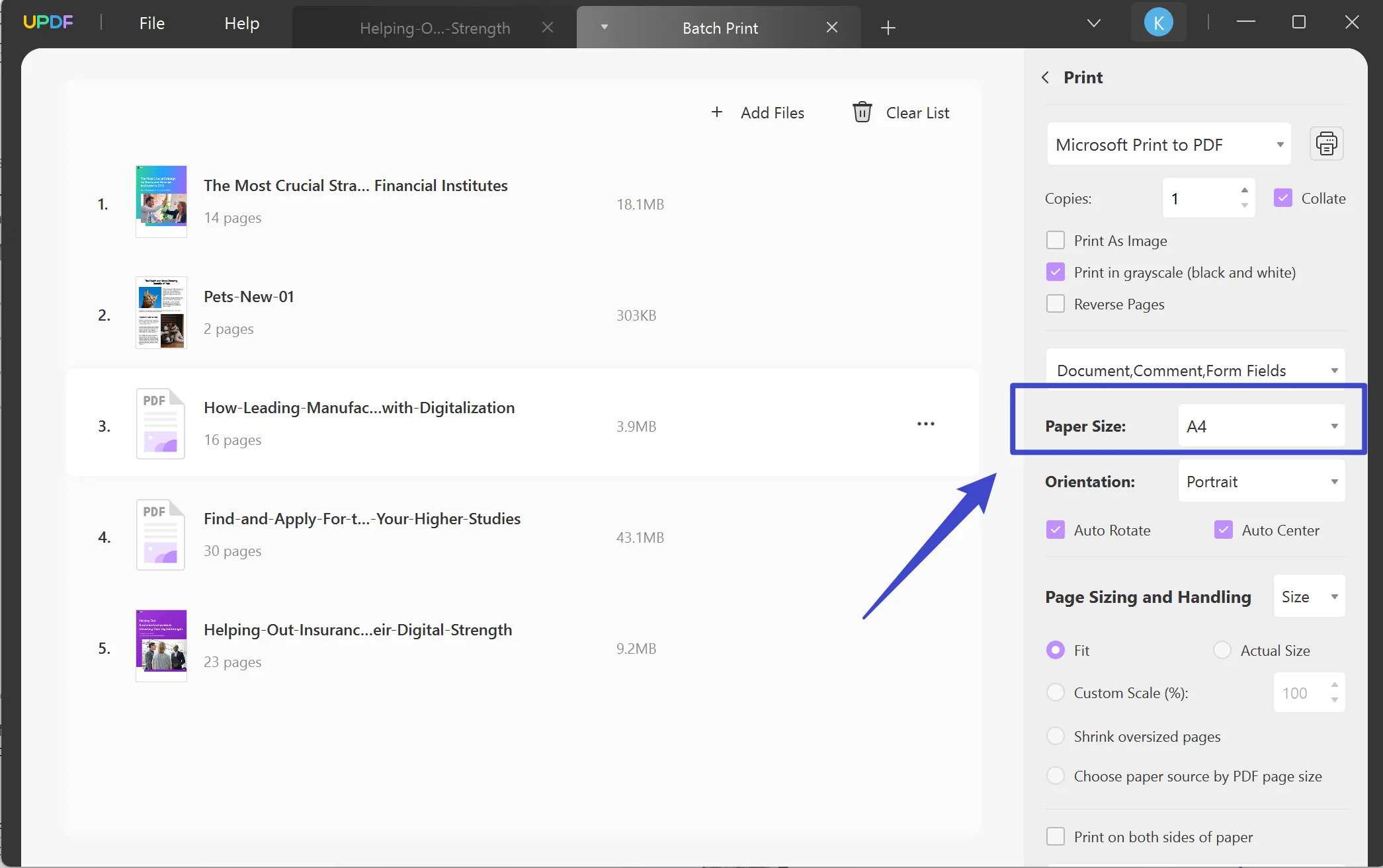 resize pdf to a4 the print settings