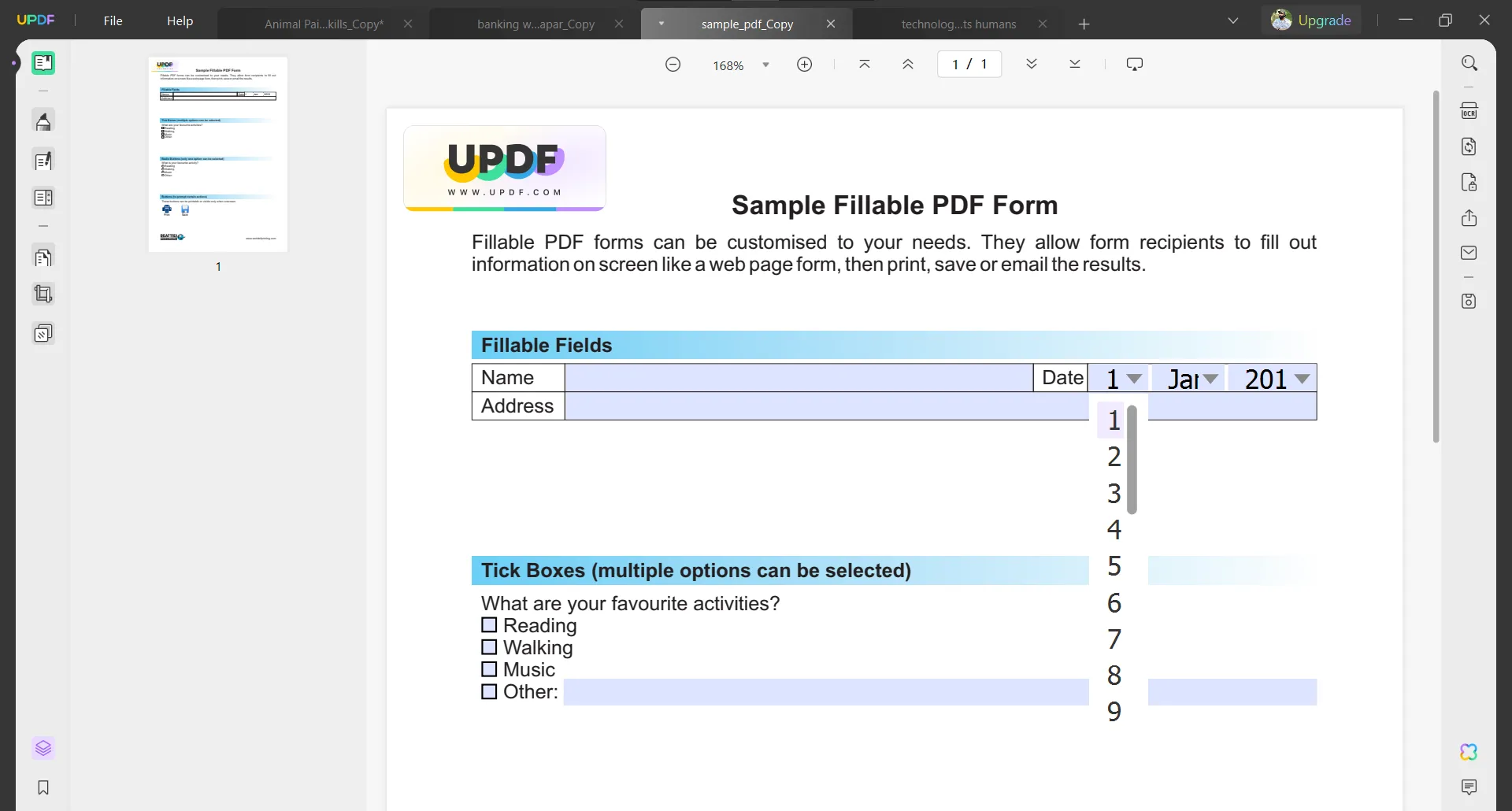 भरने योग्य पीडीएफ updf पर पीडीएफ निर्माण तिथि बदलें