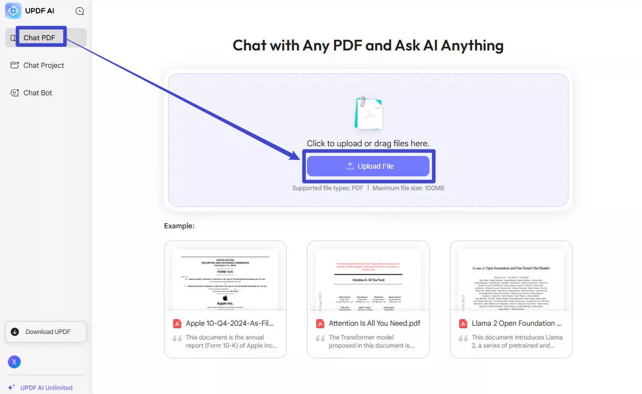 upload file to updf ai