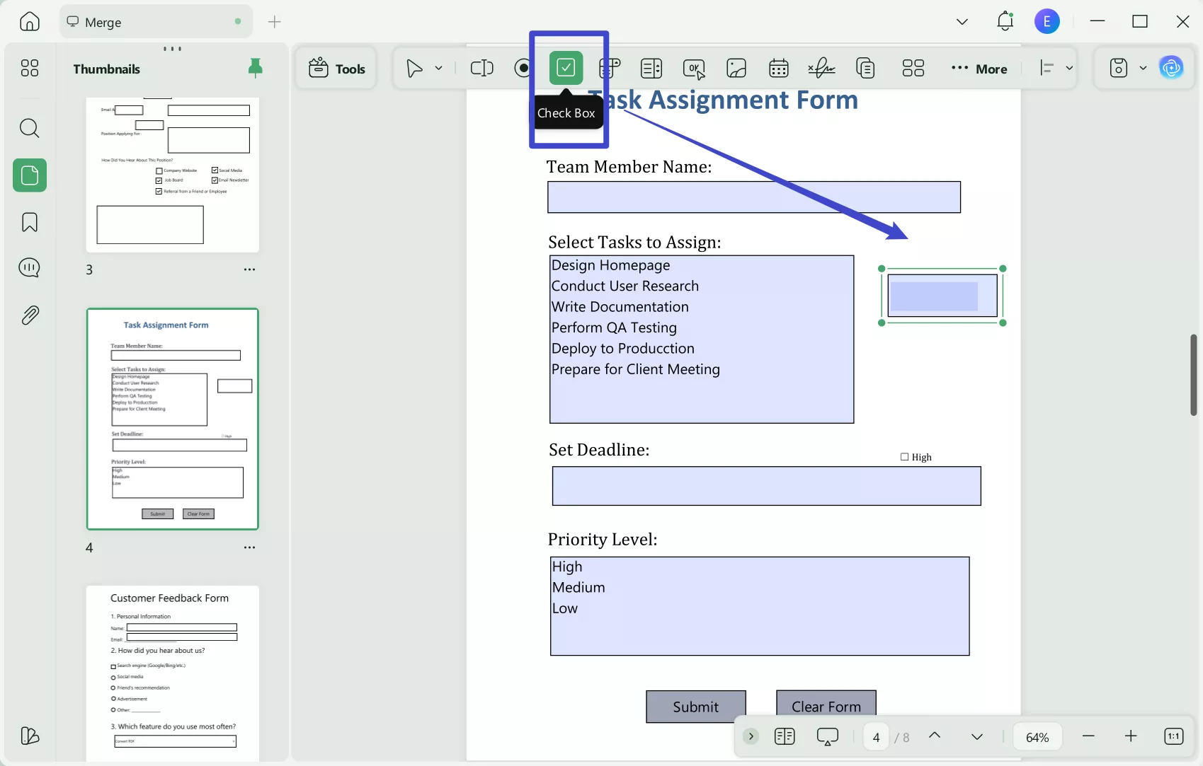 add checkboxes in pdf