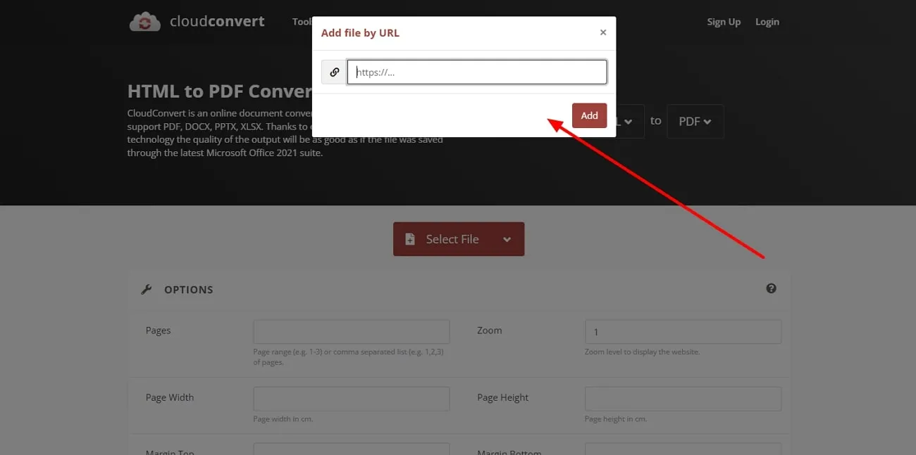 add url and generate pdf in cloudconvert