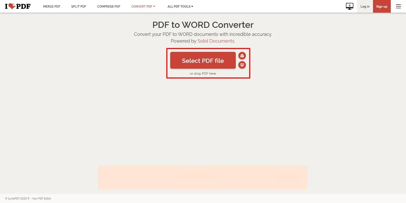 ilovepdfでPDFファイルをアップロードする