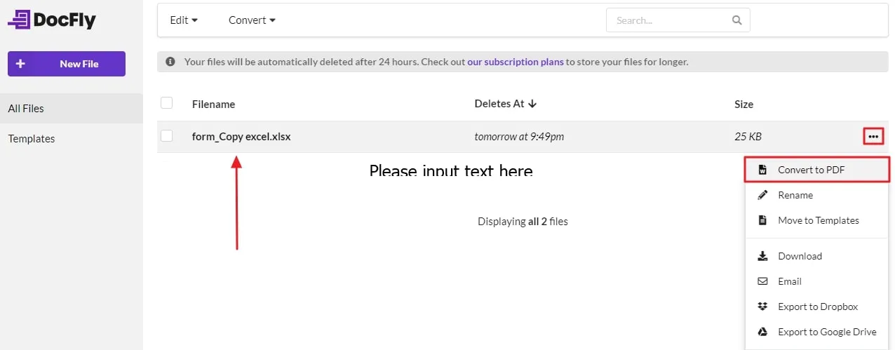 Excel ファイルを PDF に変換する docfly