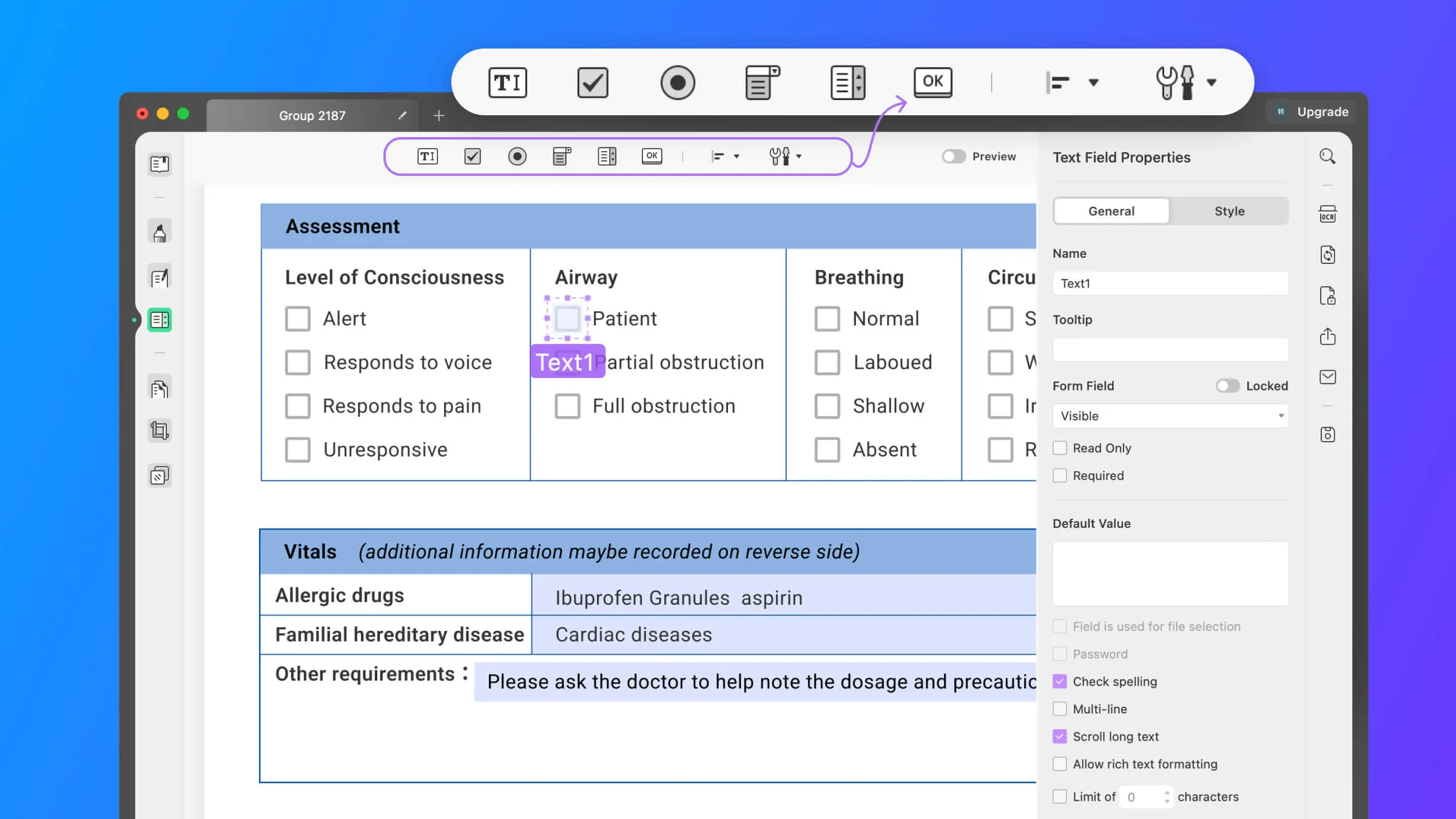 UPDF fillable form creator