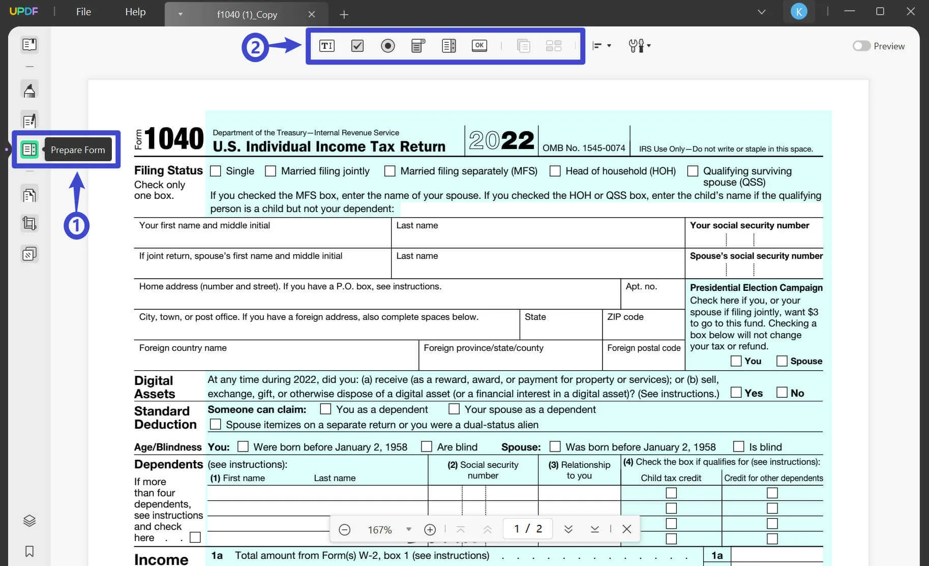 how to make a fillable pdf form without acrobat prepare form