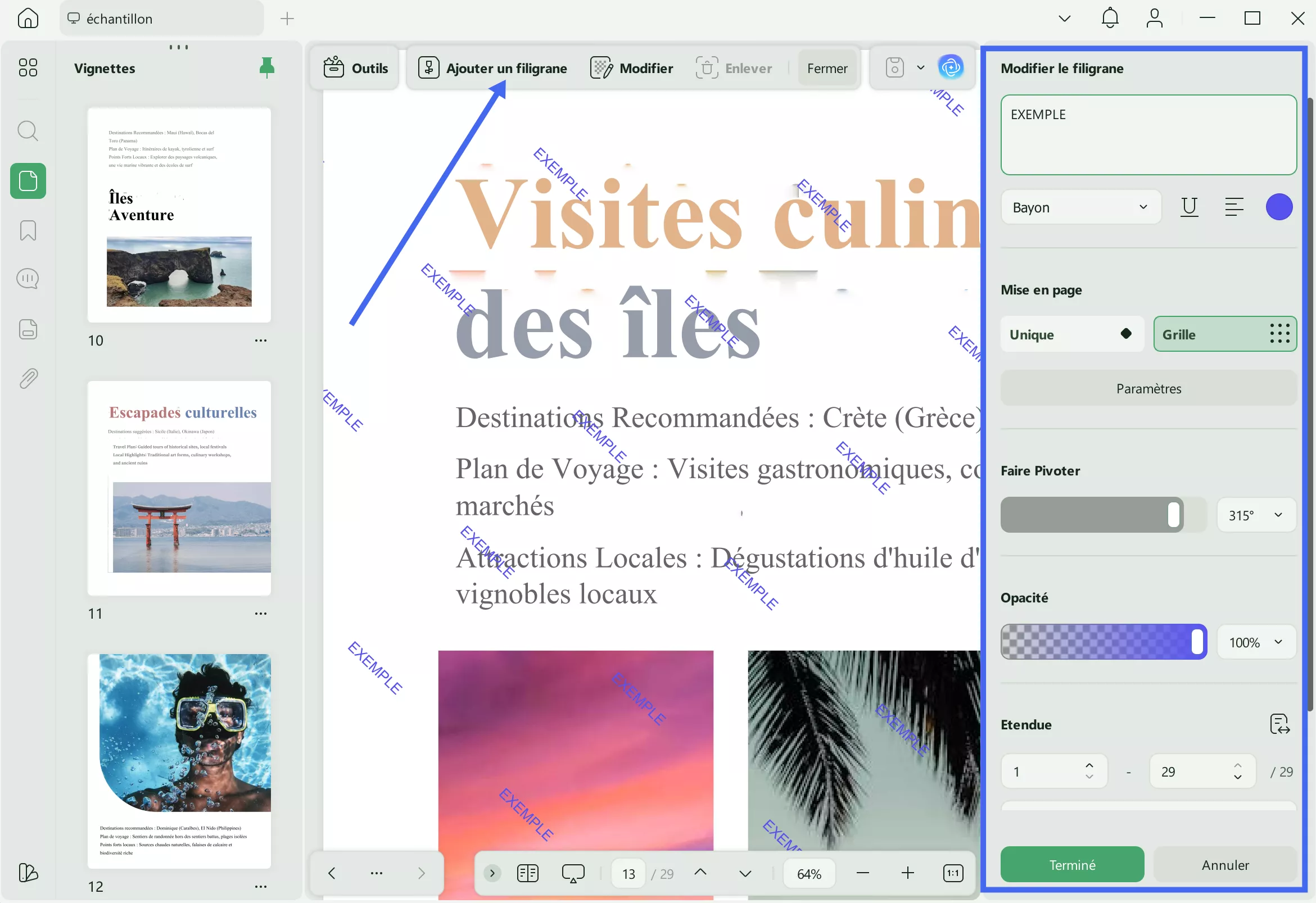 modifier un filigrane