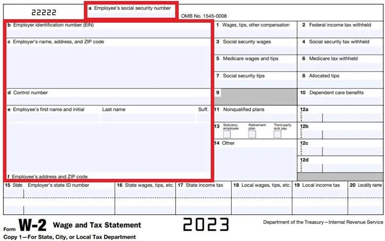 fill out w-2 form letter fileds