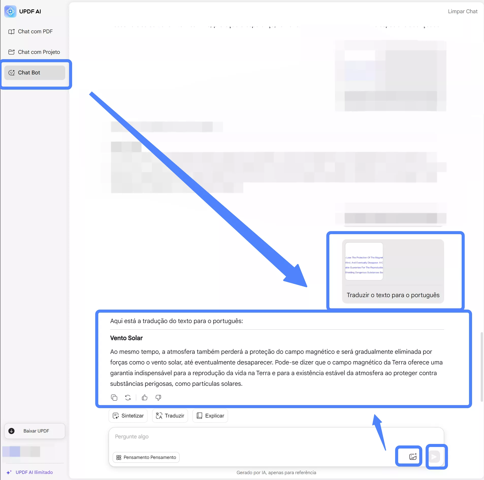 traduzir captura de tela em updf ai