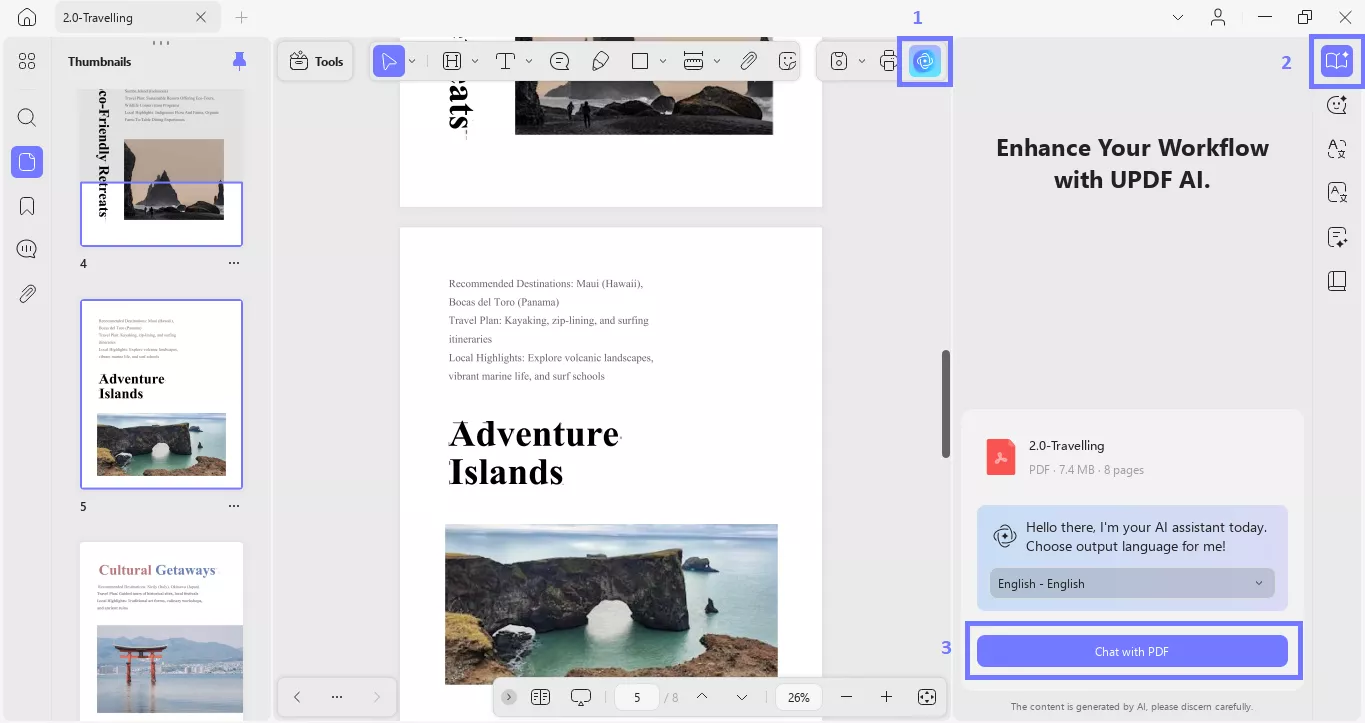 navigate to the chat with pdf feature
