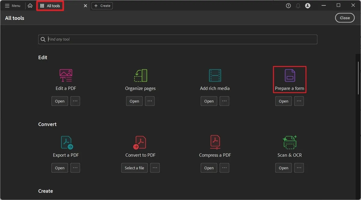 enter prepare form mode in Adobe