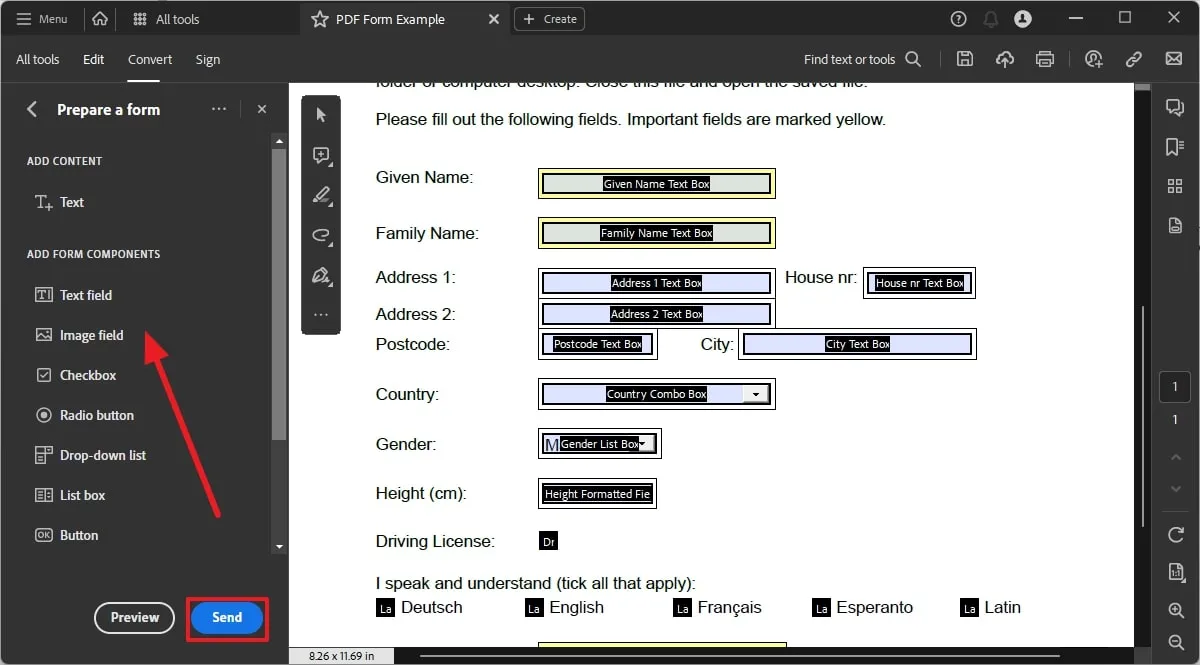 フォームにフィールドを挿入 adobe