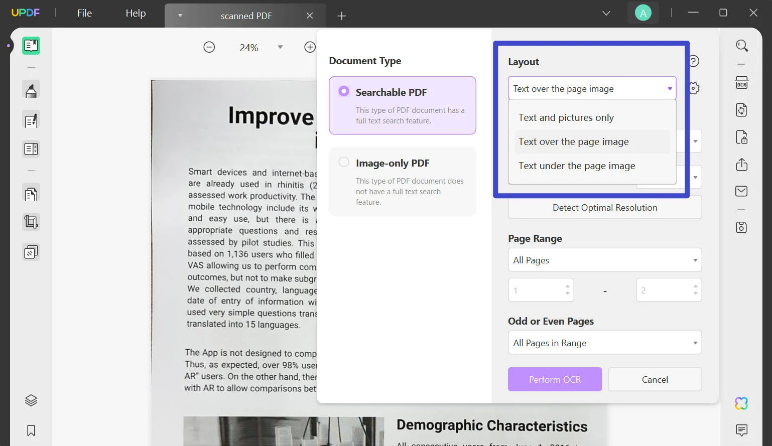 OCR layout deskew pdf