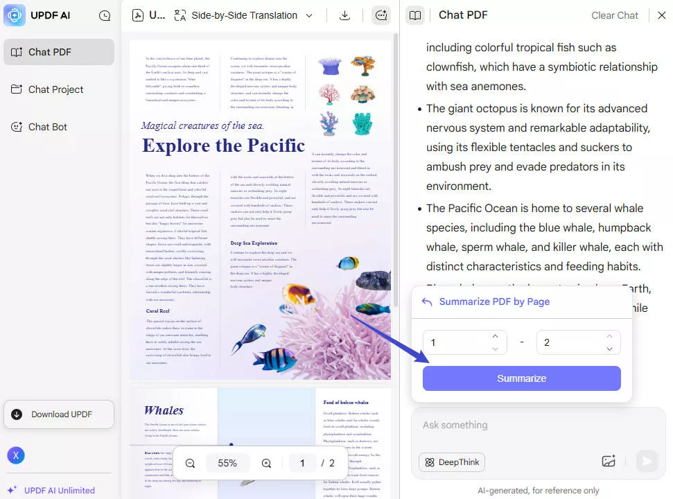 set page range to summarize