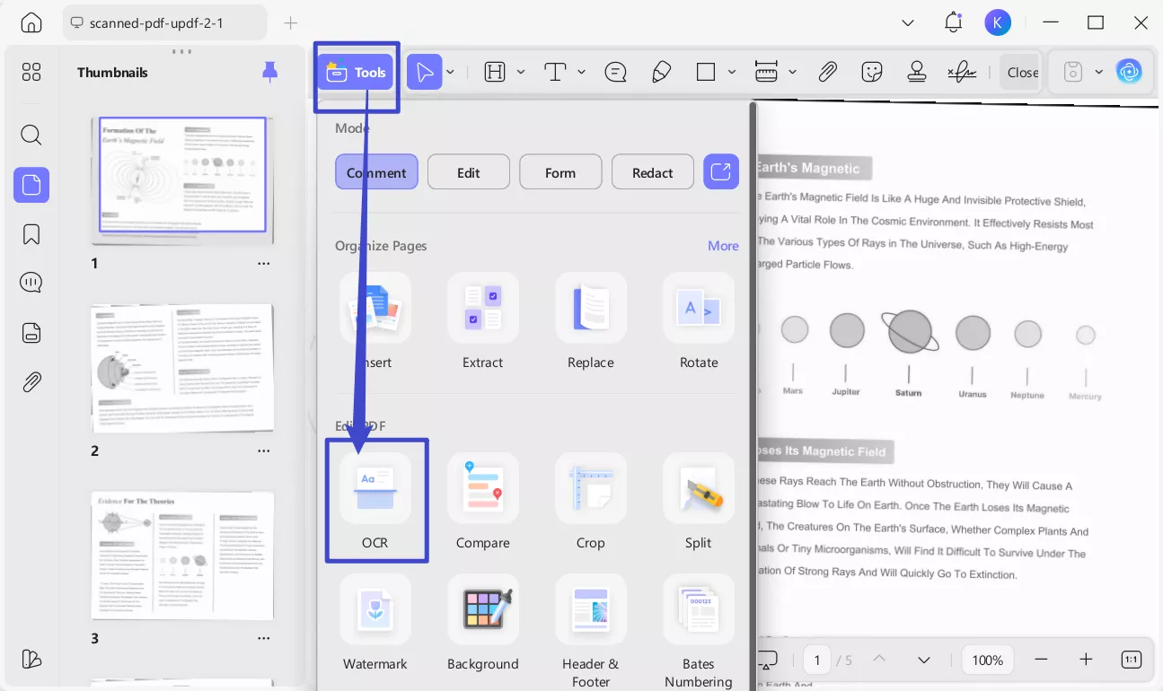 perform ocr on updf desktop