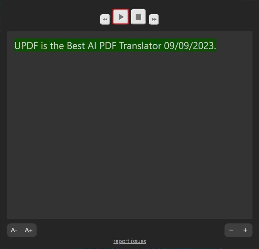 再生をクリックするとPDFが読み上げられます