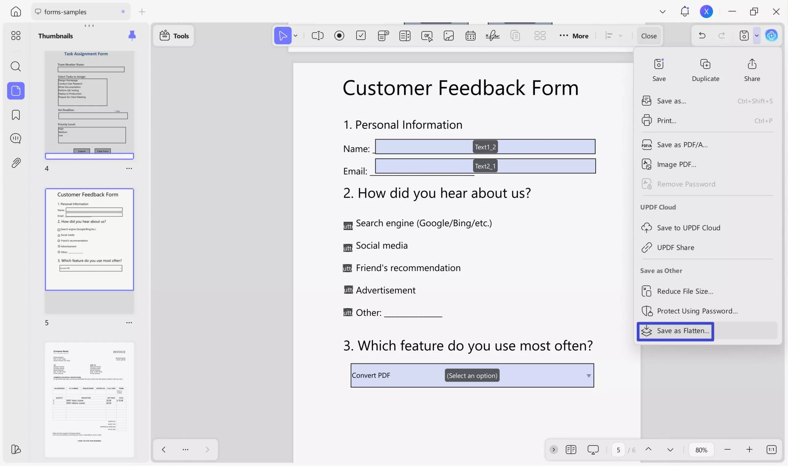 how to remove fillable fields in pdf by flattening in updf