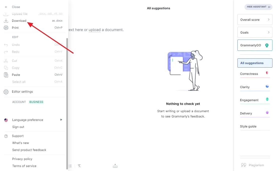 choose the download option in grammarly