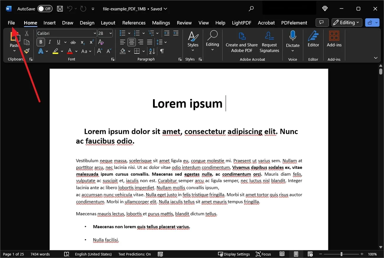 Klicken Sie auf die Registerkarte Datei in Word