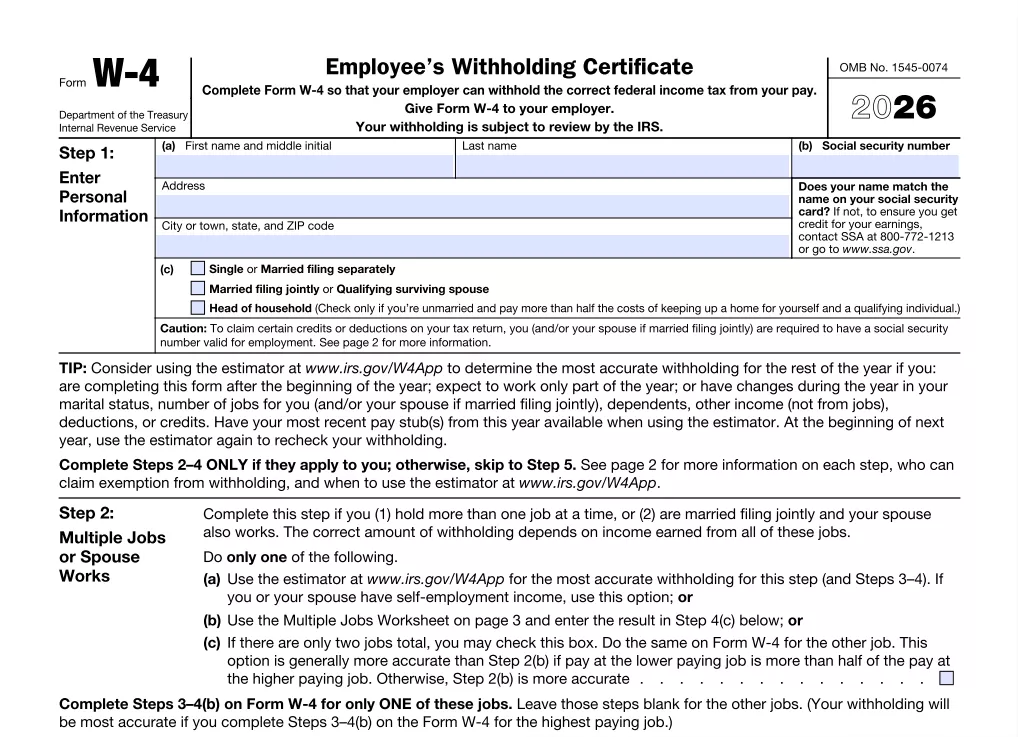 w4 form 2026 version