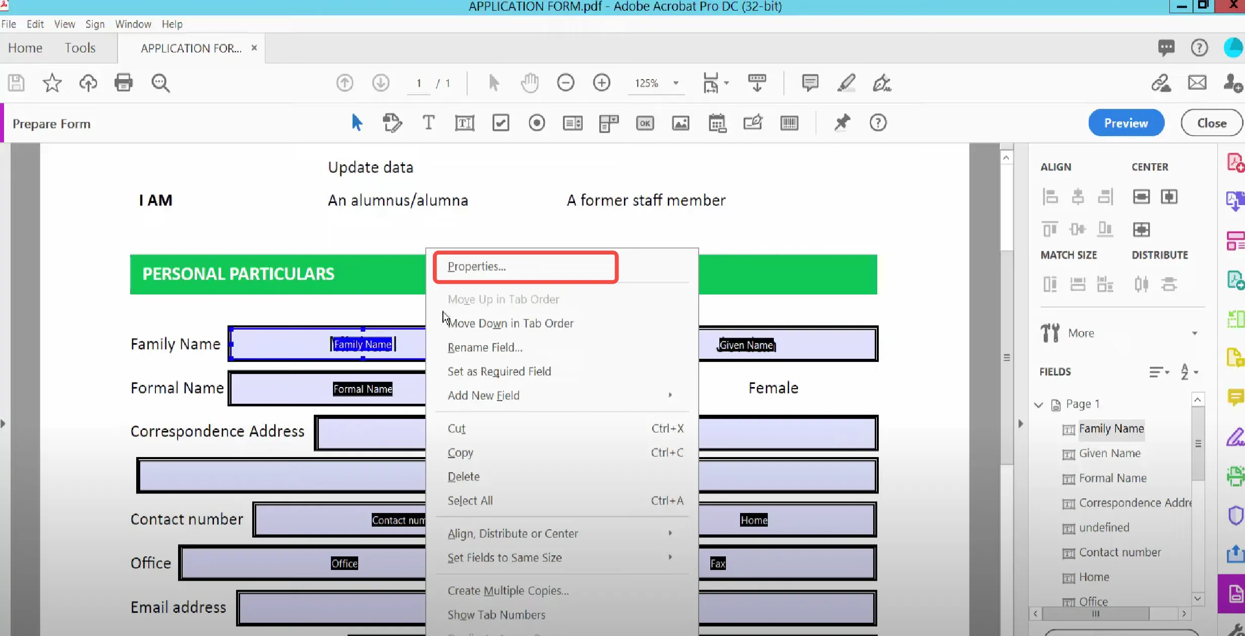 click on properties on adobe acrobat