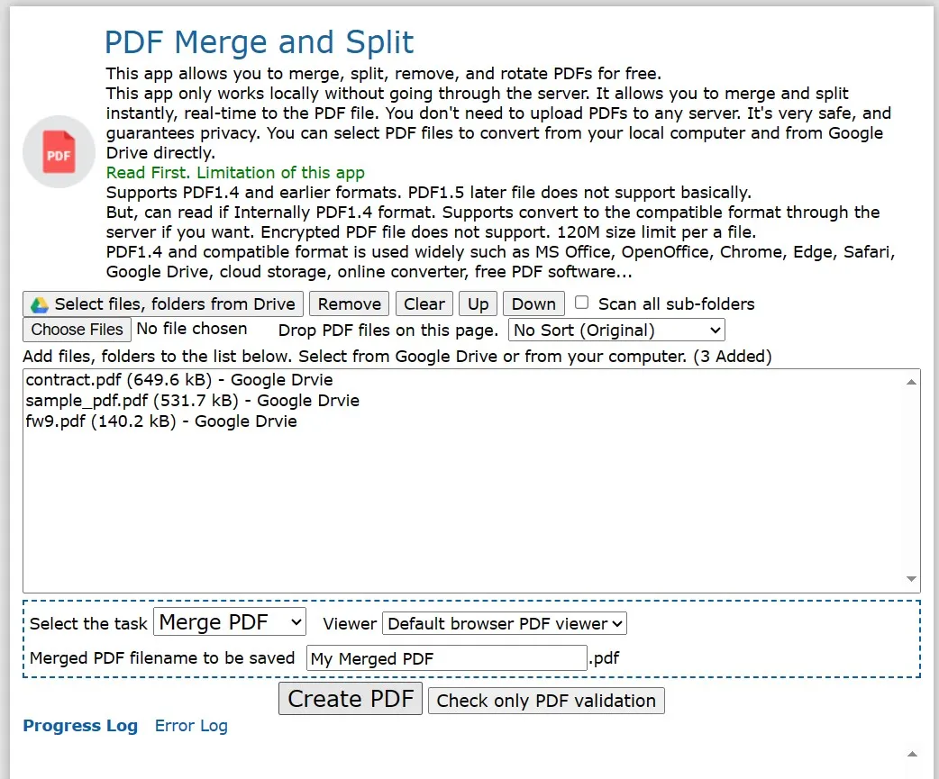 PDF erstellen in PDF Merge and Split klicken