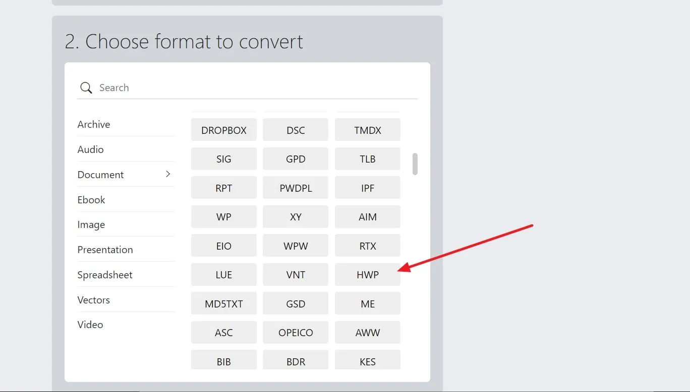 choose the hwp format